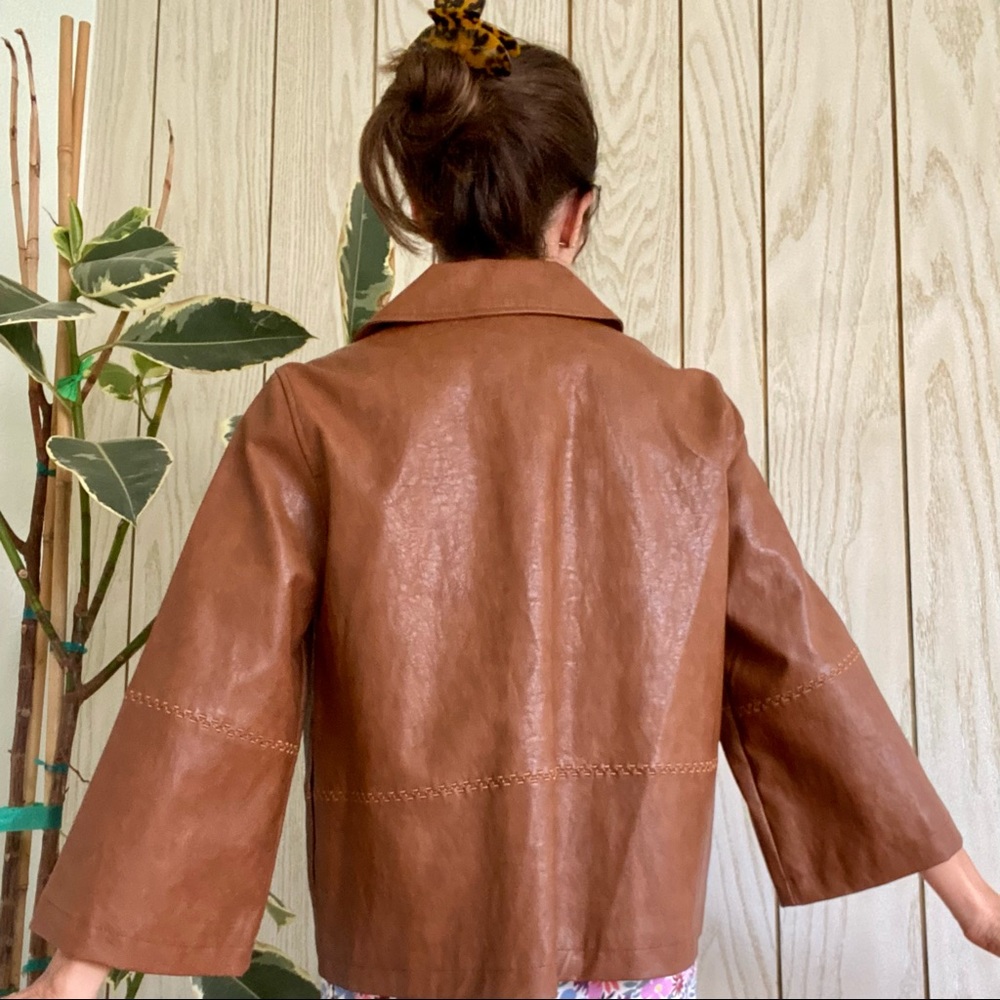 Anthropologie (vegan) leather brown cropped coat